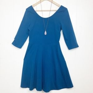 Express fit n flare skater low back dress teal